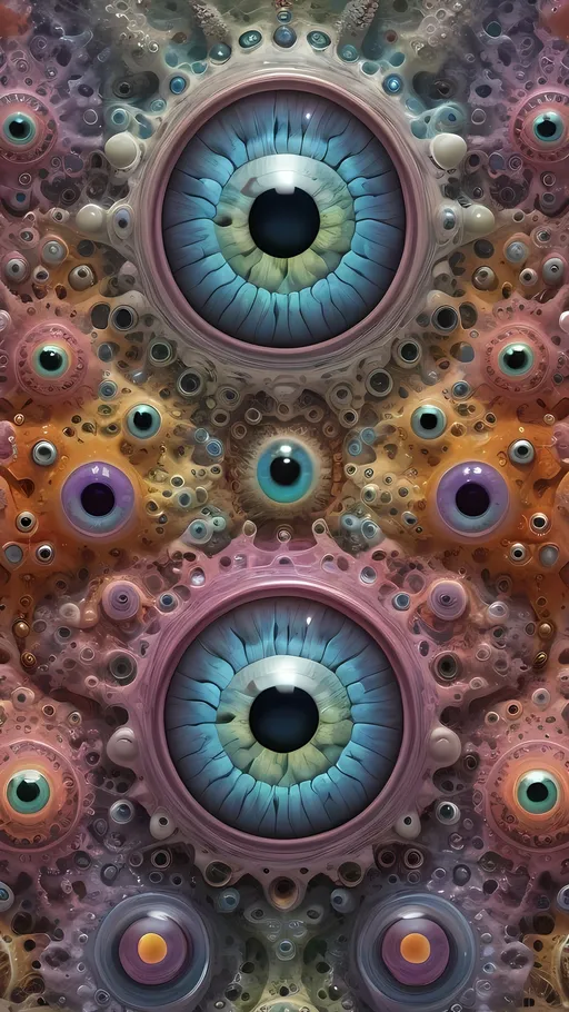 Prompt: an extremely hyper realistic ultra super textural weird trippy surreal psychedelic entity, Lyapunov Fractals, apollonian gaskets, catenoids, white, translucent, clear, bright bright pastel colors, oil slick rainbow sheen effect, lots and lots of light, lots of crazy colorful compound psychedelic human eyes, rows of human teeth, fungus, atoms, diatoms, enneper sufaces, apollonian gaskets, Lyapunov Fractals 