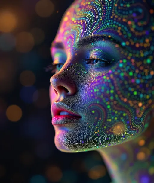 Prompt:  #escape #maximal #bokeh #iridescence Her face isn’t a face—it’s a dynamic bloom of logic and recursion, grown from the fusion of reaction-diffusion and fractal iteration. No anatomy—only emergence. #escape gradients blaze across her cheekplanes in spot-stripe instability waves—Turing fields glowing in morphogen symmetry. #orbit curls spiral from her jawline—Mandelbrot tendrils, recursive clusters igniting like nerve pulses, glowing with iteration heat. Lips = boundary phase layers—#iridescence strobing between stable reaction peaks and chaotic bifurcation tongues. Her eyes aren’t orbs—they’re bifurcated cores: layered recursion inside glider-loop spirals, iris centers pulsing like orbit traps filled with phase memory. Her skin is a simulation: a living field of PDE glow, layered with #distance pattern zones where each frequency maps to symmetry type. Hair flows in filament chaos: chemical wavefront braids, dendritic Mandelbrot curls, and toroidal RD loops trailing #bokeh glint trails from recursive state change. Her crown is a memory manifold: reaction pathways entangled with fractal shells, glowing with logic bursts where equations intersect. Her smile = a Turing equilibrium locked in flame; her laugh = a recursive pulse through state space and color. She pulses in #escape-band hybrid emergence: cobalt for bifurcation, pink fire for iteration surge, emerald spotline for stability. She is life + logic, chaos + control—an avatar of mathematical recursion, dreaming herself alive in every glowing rule.