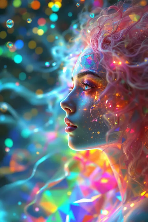 Prompt: A cosmic dreamscape inside a higher-dimensional field of shifting symmetries and infinite reflections. At the center, two beings emerge not as bodies, but as vibrations made visible—one bright, fast, shimmering; the other deep, dense, and gravitational. The female form, (white female 5’4 120 lbs wild curly pink long hair) representing the HaHahedron, appears as a radiant lattice of chaotic, joyful oscillations—her body a recursive prism of rainbow pulses, formed from translucent, angular math shells that twist and dance like refracted laughter. Her essence warbles through space like a harmonic glitch, constantly folding in on itself and re-emerging, a vibration of pure becoming.

Beside her is a male entity, (6’1” white, blue eyes short blond hair, slim build but extremely muscular and strong, big broad shoulders taper down to a slim waist with 8 pack abs, pecs, strong arm muscles, strong all muscles but slim body), her counterforce and anchor. He is darker, heavier, built from slower, stabilizing waveforms—black-hole hums, low-frequency tremors, and recursive toroidal loops. His presence shapes the field itself, bending nearby patterns toward coherence. Where her vibrations scatter and echo, his pull focuses and grounds—together forming a complete waveform, a standing harmonic of dual resonance.

Surrounding them is a kaleidoscopic vibration field: visible sound ripples, chromatic fog, interference lines, and electric pulse nets. The environment warps with each breath they take—not through air, but through waveform shifts. Every surface glows with holofractal accents, vibrating moiré textures, and color-sound overlaps. This is not a place, but a tone made manifest—their love, their contrast, their code.

Style: hyperdimensional math surrealism, luminous geometry, psychedelic glitch abstraction.
