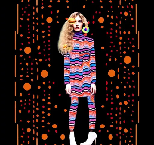 Prompt: A psychedelic collage featuring a photograph of a woman with blond curly long hair. The photo is cut and spliced with other photos - of cats, eyes, body parts, roads, landscapes, lots of eyes, lips, mouths, extra limbs, brains, mushrooms,  trippy optical illusion patterns, pickles, hamburgers, realistic  desert, alien  landscapes, geometric shapes etc in such a way that she has a psychedelic open third eye, in a psychedelic cut and paste collage <mymodel>