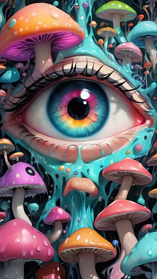 Prompt: Psychedelic, weird, surreal, bizarre, ineffable, numinous, lots of crazy weird inhuman psychedelic trippy eyes, melting, trippy, reality breaking down, hallucinations, drippy, dissolutionment, blobs,atoms, electrons, mushrooms, fractals, multidimensional, oozing, oridescent pastel colors,psychedelic hyper realism, ultra high resolution, surreal, digital art, intense lighting, bright pastel hues, abstract, confusing, looking at you, ultra detailed textures