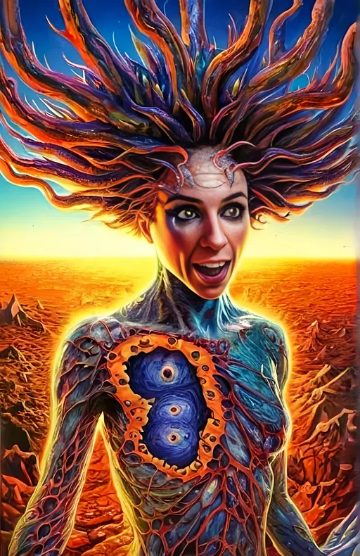 Prompt: Extreme psychedelic hyperrealism- Super high definition ultra textural Weird surreal depiction of ego death, melting into fractals, multidimensional geometric shapes, surrealism, detailed, highres, intense colors, eerie lighting, bizarre features, unsettling atmosphere, otherworldly, distorted proportions, mind-bending, dreamlike, abstract,, trippy psychedelic ultra detailed textures