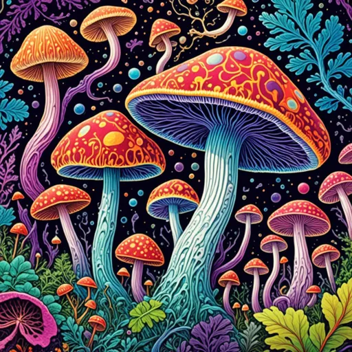 Prompt: <mymodel>Psychedelic illustration of Psilocybe cubensis mushroom, vibrant and surreal colors, surrealistic art style, intricate hallucinatory patterns, trippy visuals, high quality, detailed textures, vibrant colors, surrealistic, hallucinatory, magic mushroom, liberty cap, psychedelic, intricate patterns, trippy visuals, vibrant colors, surreal lighting