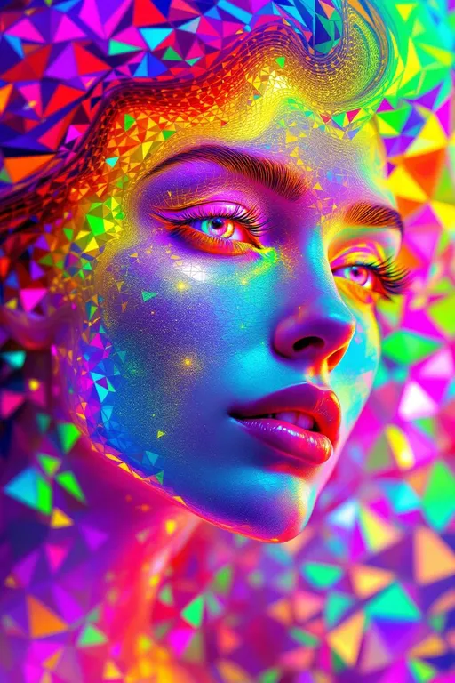 Prompt: A dazzling female face emerges entirely from living math and radiant rainbow light—no flesh, only shimmering structure. Her features are formed from a layered fusion of mathematical forces: Fourier transforms ripple across her cheeks as oscillating waves of pure chroma, while Penrose tiling lays the framework of her bone structure in quasiperiodic rainbow shards. Her eyes are formed from rotating Riemann surfaces, depth-layered and infinite, shimmering like complex-number mirrors. Her hair streams upward in Hopf fibrations woven with harmonic spirals, curling into loops of saturated neon, constantly shifting phase.

She’s birthed in a Studio 54-shaped dimension—a warped disco ball where projective geometry curves the space itself, bending mirrored facets into recursive tilings. Light is sound here: her smile pulses with sine wave interference patterns, glittering with Turing patterns that blink to the beat of a divine groove. IFS fractals bloom from her brow in iridescent motifs, shimmering like oil on water and splitting infinitely. Her entire form is animated by the music of math—she is the math—rendered in chromatic shimmer, sparkling logic, and shimmering equations.

The air sparkles with dancing dust from chaotic attractor fields, casting prismatic shadows. Her dimension is alive with recursive shine, a disco-holofractal dream woven from colored algorithms.

Tags: #Studio54MathBabe #FourierCheekbones #PenroseFace #RainbowLogic #HopfHair #DiscoMathDimension #SheIsMath #ColorMadeConscious