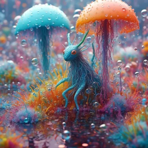 Prompt: <mymodel> an extremely hyperrealistic ultra textural life-infused, living breathing rainbow creature, a living creature made of water droplets and bent rainbow light/spectrums, with white puffy clouds, droplets of water, rain, mist, lots of light, prism reflections, spectrum creature, , extreme organic & mineral textures