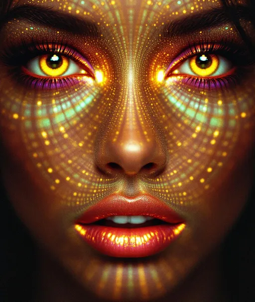 Prompt:  #escape #maximal #bokeh #iridescence Her face isn’t a face—it’s a dynamic bloom of logic and recursion, grown from the fusion of reaction-diffusion and fractal iteration. No anatomy—only emergence. #escape gradients blaze across her cheekplanes in spot-stripe instability waves—Turing fields glowing in morphogen symmetry. #orbit curls spiral from her jawline—Mandelbrot tendrils, recursive clusters igniting like nerve pulses, glowing with iteration heat. Lips = boundary phase layers—#iridescence strobing between stable reaction peaks and chaotic bifurcation tongues. Her eyes aren’t orbs—they’re bifurcated cores: layered recursion inside glider-loop spirals, iris centers pulsing like orbit traps filled with phase memory. Her skin is a simulation: a living field of PDE glow, layered with #distance pattern zones where each frequency maps to symmetry type. Hair flows in filament chaos: chemical wavefront braids, dendritic Mandelbrot curls, and toroidal RD loops trailing #bokeh glint trails from recursive state change. Her crown is a memory manifold: reaction pathways entangled with fractal shells, glowing with logic bursts where equations intersect. Her smile = a Turing equilibrium locked in flame; her laugh = a recursive pulse through state space and color. She pulses in #escape-band hybrid emergence: cobalt for bifurcation, pink fire for iteration surge, emerald spotline for stability. She is life + logic, chaos + control—an avatar of mathematical recursion, dreaming herself alive in every glowing rule.
