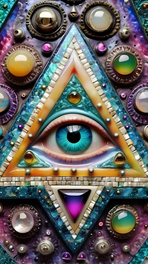 Prompt: an extremely hyper realistic ultra super textural weird trippy surreal psychedelic entity, Sierpinski Triangle, ,,, translucent, white, blown glass, pearlescent finish, inlaid opal, glittering crystal accents, silver, pyrite, quartz,, chrome, bright vivid teals, blues, pinks/yellows/greens,purples,  lots and lots of light, lots of crazy colorful compound psychedelic human eyes, rows of human teeth, human lips, tongues, fungus,  atoms, diatoms, diatomic, algae, bryozoans, Sierpinski Triangle, extreme high definition organic and mineral textures