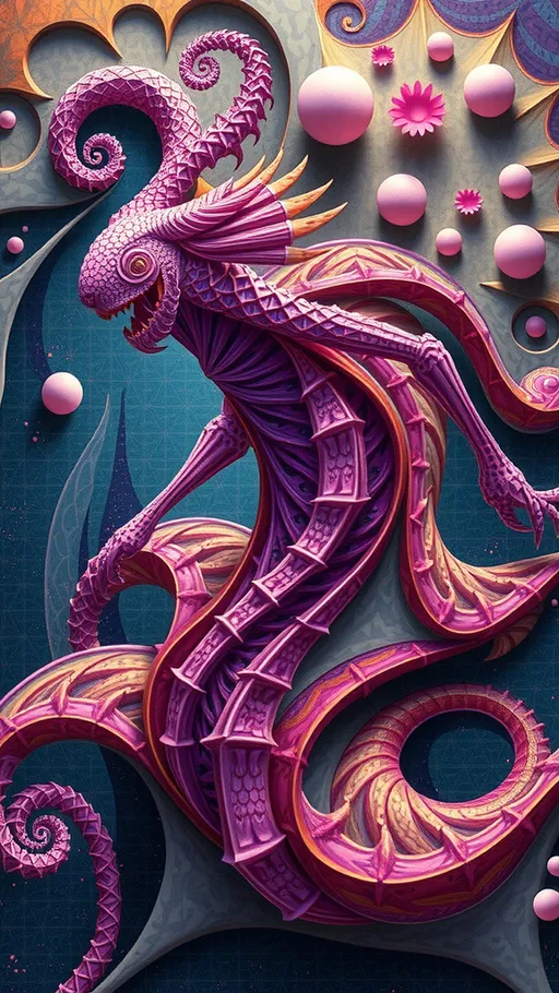 Prompt: A strange surreal beautiful flowing lithe interdimensional psychedelic entity/creature, made of fractal geometry, existing in many dimensions simultaneously, melting from one dimension to the next, phasing in and out of reality, inter dimensional fractal geometry come to life, psychedelic, trippy, weird, but beautiful, 