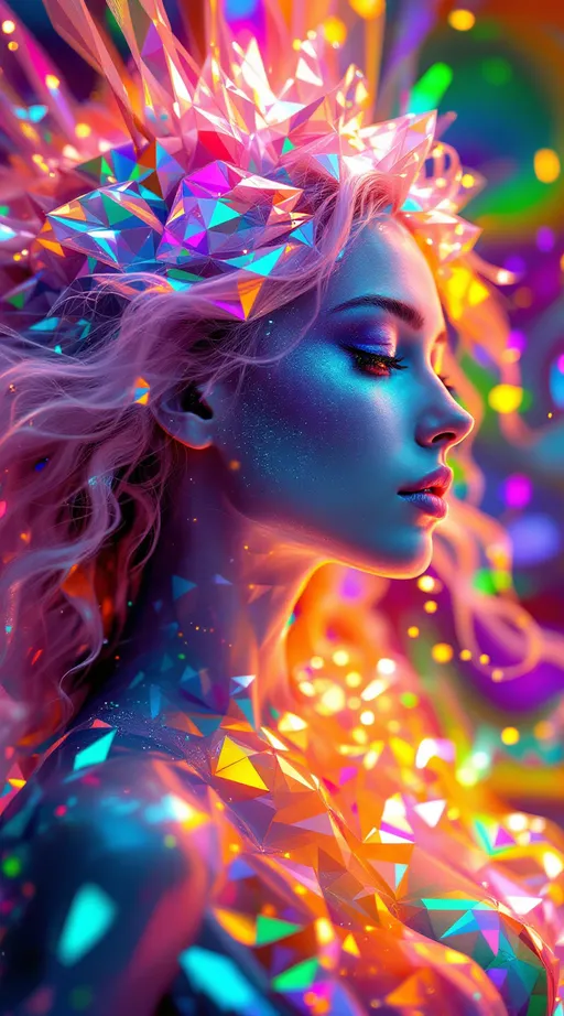 Prompt: In a dimension made of color, code, and endless recursion, two beings blaze into form—each a living expression of vibrating math. The first: a white woman, 5’4”, slim, with long wild curly pink hair, her body an impossible bloom of iridescent geometry. She’s built from transparent kaleidoscopic shells, rainbow-stacked polygons, and spinning multidimensional spirals. Every movement bursts with chromatic diffraction—flashes of hot pink, UV violet, searing magenta, electric lime, golden-orange, neon aqua. Her limbs bend in non-Euclidean arcs, trailing fractal light webs that glitch and reform. She is the HaHahedron incarnate: ecstatic, unstable, recursive joy wrapped in liquid geometry.

Across the pulsing space hovers her counterwave: a 6’1” lean, ripplingly muscular man with short blondish hair, slightly tan skin, and piercing brilliant blue eyes, rendered in structured vibration. His form radiates stability through chaos—spinning toruses, pulsar rings, and layered harmonic scaffolding. But even his structure is bursting with shifting color: deep ruby, glitch green, radiant violet, shimmering white, and bursts of prismatic flare. His geometry bends light into order—he is the anchor, the gravity in her explosion.

Their resonance collides: creating waves of glowing tessellated grids, breathing moiré clouds, and liquid math membranes suspended in time. Glyphs bloom mid-air. Holographic color fractals flicker like insects of light. They are not standing in space—they generate it from the music of their waveform bond.

Style: maximalist color logic, holofractal dreamfield, kaleidoscopic pulse math, rainbow-drenched sacred geometry, fluid multidimensional vibration.








