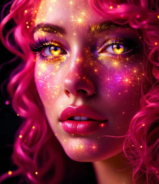 Prompt: Her face is a modular masterpiece—cheekbones traced with the shimmer of moonshine symmetry, every angle tuned to a hidden harmonic. Newton fractal veins glow faintly beneath translucent skin, shifting in color with each emotion. Her eyes burn with prime number fire, irises tiled in Penrose symmetry, blinking with curved light logic. Laughter echoes in Hilbert paths across her cheeks—space-filling joy spirals, soft and bright. Hair spills around her in radiant pink curls, styled by quasiperiodic forces and recursive wave equations—each strand flowing in luminous fractal tension. Geometry pulses at the hairline, recursive symbols glinting in neon mathdust. She is wrapped in hyperbolic aura-rings, layered in color-feedback like living topology, her presence refracting sacred math through joy, emotion, and colorfields.”

⸻

Visual Keywords:
Modular face symmetry, Newton glow skin, Penrose-tiled irises, Hilbert smile trails, pink recursive curls, fractal symbol halo, hyperbolic color aura, neon mathdust, prime fire eyes