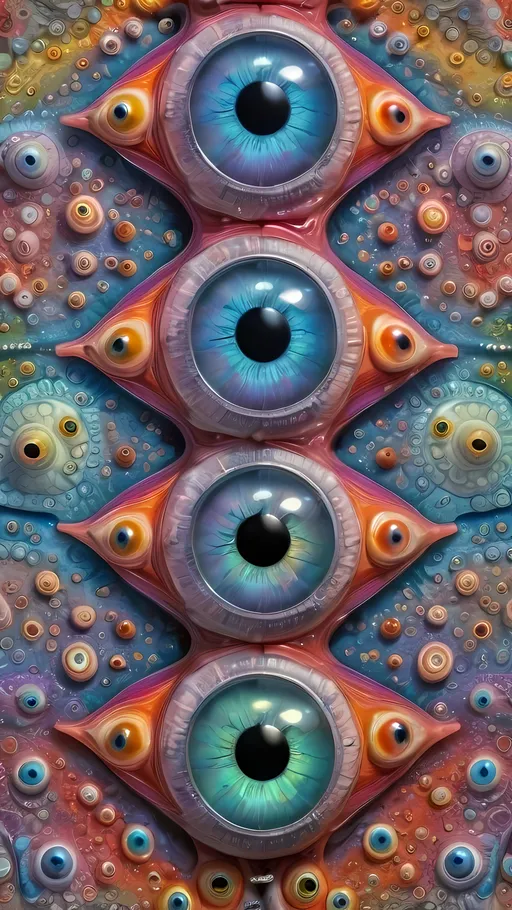 Prompt: an extremely hyper realistic ultra super textural weird trippy surreal psychedelic entity, enneper sufaces, apollonian gaskets, catenoids, white, translucent, clear, bright bright pastel colors, oil slick rainbow sheen effect, lots and lots of light, lots of crazy colorful compound psychedelic human eyes, rows of human teeth, fungus, atoms, diatoms, enneper sufaces, apollonian gaskets, catenoids, “Peano curves”, cycloids, “format’s spiral”