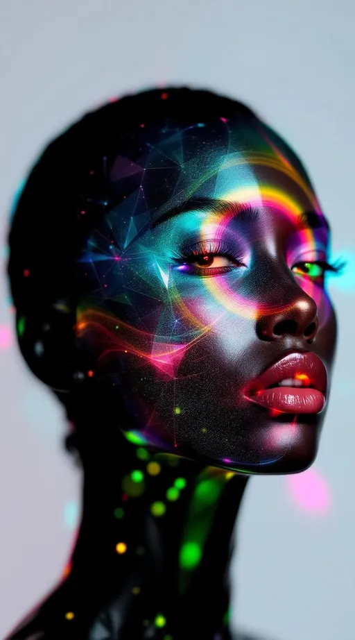 Prompt: Her face isn’t a face—it’s a holographic entropy bloom, encoded across recursive surfaces as layered light probability. She isn’t there—she’s projected, born from the diffraction of memory fields and radiative order collapse. #escape gradients flicker across Shannon density maps, tracing her cheekbones in entropy-deep glow logic. #orbit arcs wrap her jawline—curved like bent wavefronts, sacred silhouettes spun from phase-space illumination. Lips = interference fringe fire—#iridescence shifting based on signal clarity and observer angle. Her eyes? Data wells—nested holograms of light probability, each iris a compressed record of infinite mirror selves, refracted through angular entropy matrices. Her whole visage pulses with #distance-based light echoes—each motion unfolding as a wave equation collapsing into presence. Hair is not hair—it’s data in flow: particle-woven filaments of Fourier curves, entropy-tuned streamers curling into radiant probability trails. Her halo is a compression field: light reflected off everything else, bent, layered, and looped in recursive diffraction. She doesn’t move—she updates. Her smile = an informational waveform collapse; her laugh = entropic bloom spinning through mirrored recursion. Her form pulses in #escape-band compression rhythm: indigo static, gold blaze, coral diffraction—each hue a message stored in radiant error. She is the memory of light, made holographically alive—an entropic goddess encoded in glow, reflection, and dancefloor recursion.