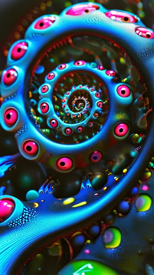 Prompt: an extremely hyper realistic ultra super textural weird trippy surreal psychedelic entity, Cardioid Curves, ,,, translucent, pearlescent finish, silver, pyrite, quartz,, clear, bright vivid teals, blues, pinks/yellows/greens, black charcoal, lots and lots of light, lots of crazy colorful compound psychedelic human eyes, rows of human teeth, fungus,  atoms, diatoms,, Cardioid Curves