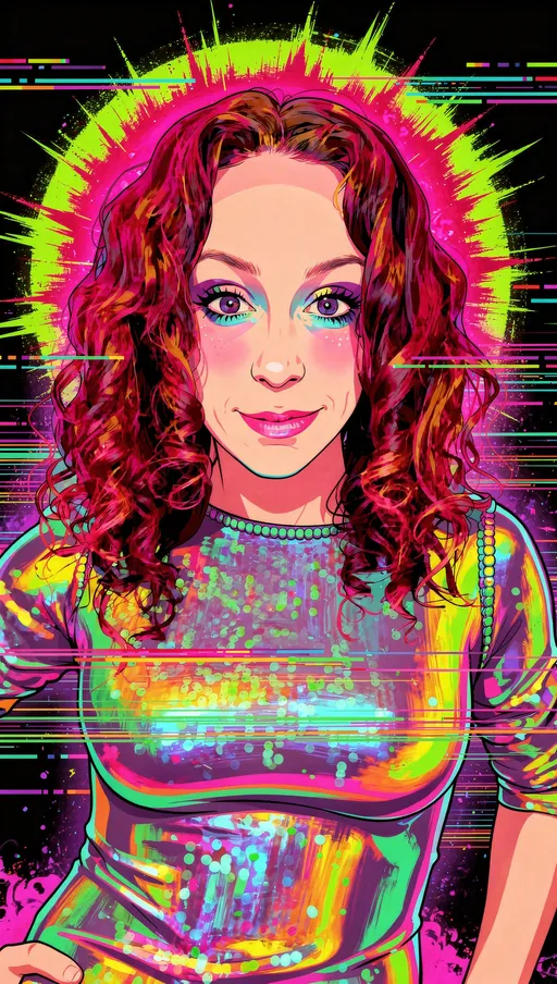 Prompt: acid-inspired illustration style, french surreal animation aesthetic, psychedelic glamour art, hyper-saturated secondary color warfare, hot-magenta shockwaves, wild electric-fire orange flares, neon-lime tracer streaks, toxic-teal vapor glows, ultraviolet plasma halos, prismatic color eruption fields, solar-candy coral flares, cherry-electric pink radiance, volt-aqua lightning haze, cosmic-tangerine combustion tones, spectral-violet shimmer mists, radioactive-chartreuse edge burns, holographic color-bleed splashes, bismuth-chrome gradient surfaces, iridescent metallic luster skins, oil-slick spectral reflections, pearlescent light refraction sheets, liquid-geometry color distortion, prismatic diffraction overlays, full-spectrum color inversion pops, rainbow glitch halos, chromatic misregistration jitter, analog color-bloom storms, glow-gel highlight flares, phosphor neon light leaks, VHS-scan shimmer layers, hologram interference textures, colorized halftone noise fields, stipple-dot rainbow gradients, liquid mirror tessellation shards, elastic anatomy stylization, surreal fashion-illustration silhouettes, biomorphic architecture backdrops, alien minimal geometry forms, glyph symbol drift swarms, orbiting bismuth-sigil jewelry effects, fractal ribbon hair dynamics, neon tendril motion lines, volumetric glow fog in candy colors, dream-physics perspective warping, recursive pattern echoes, diffraction rainbow lensing artifacts, chrome-candy surface accents, spectral neon embossing, psychedelic digital grading, vaporwave surreal crossover, hand-touched painterly psychedelic finish, hyper-saturated controlled chaos, maximalist color logic composition, glossy prismatic fantasy polish, modern psychedelic still-image aesthetic.