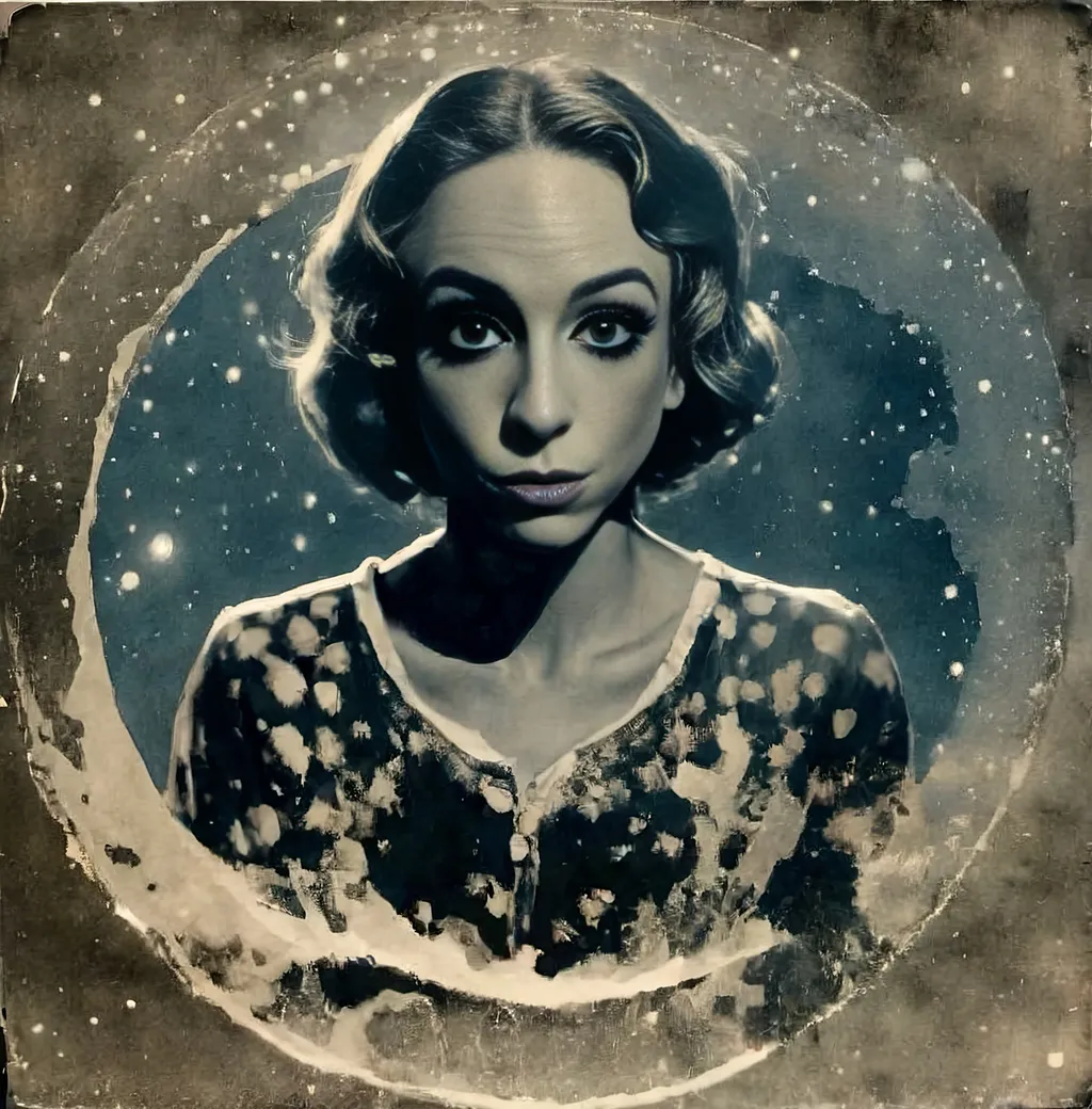 Prompt: Vintage Cyanotype print of a girl on the moon, detailed silhouette, vintage artistic style, cool tones, subtle moonlight, high quality, cyanotype print, vintage, detailed silhouette, moon, girl, subtle lighting, cool tones