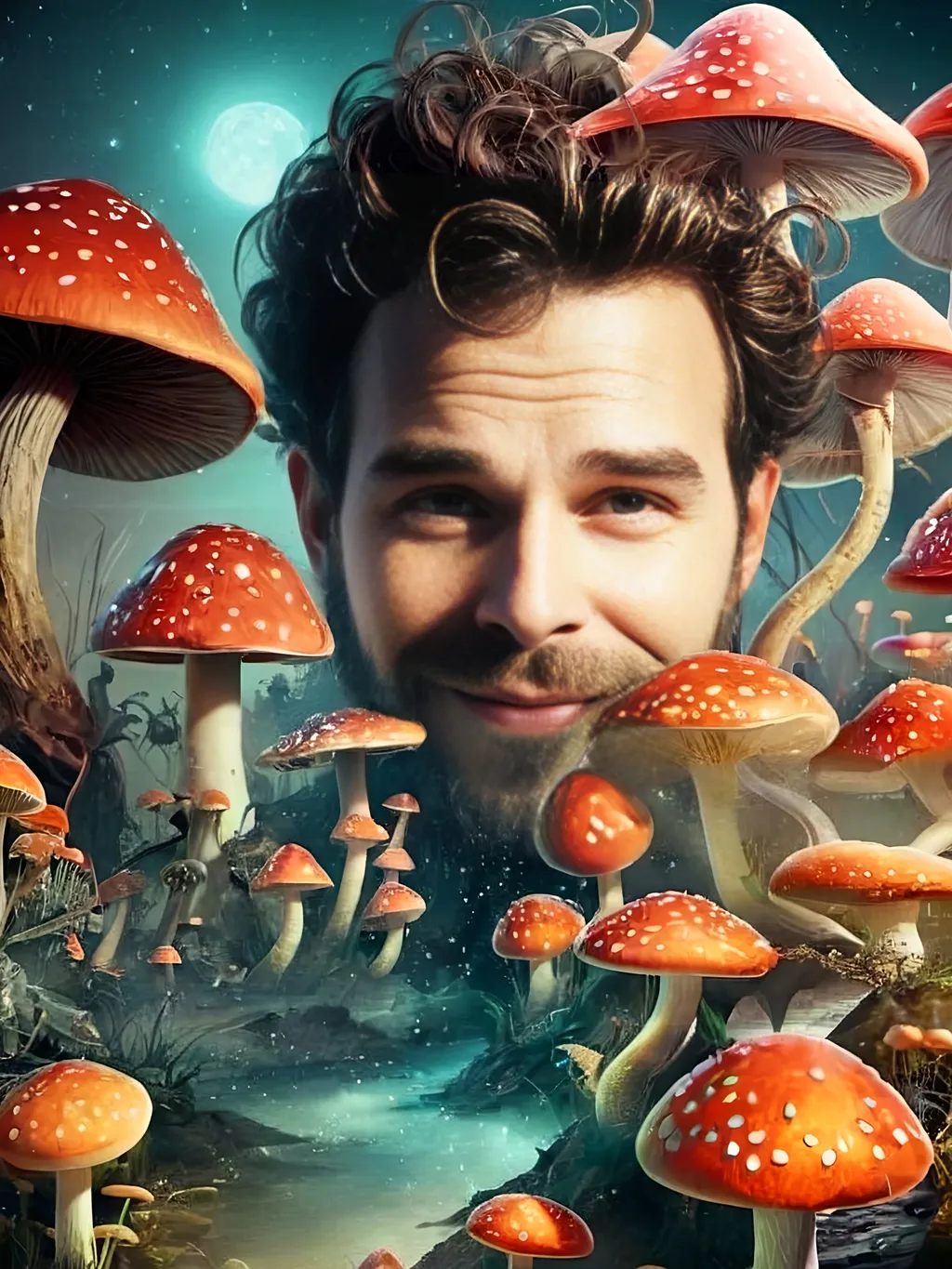 Prompt: Surreal mushroom dreams, bizarre mushroom fungus dreamland, high quality, dreamlike, surreal, whimsical, fantasy, vivid colors, glowing mushrooms, intricate details, magical atmosphere