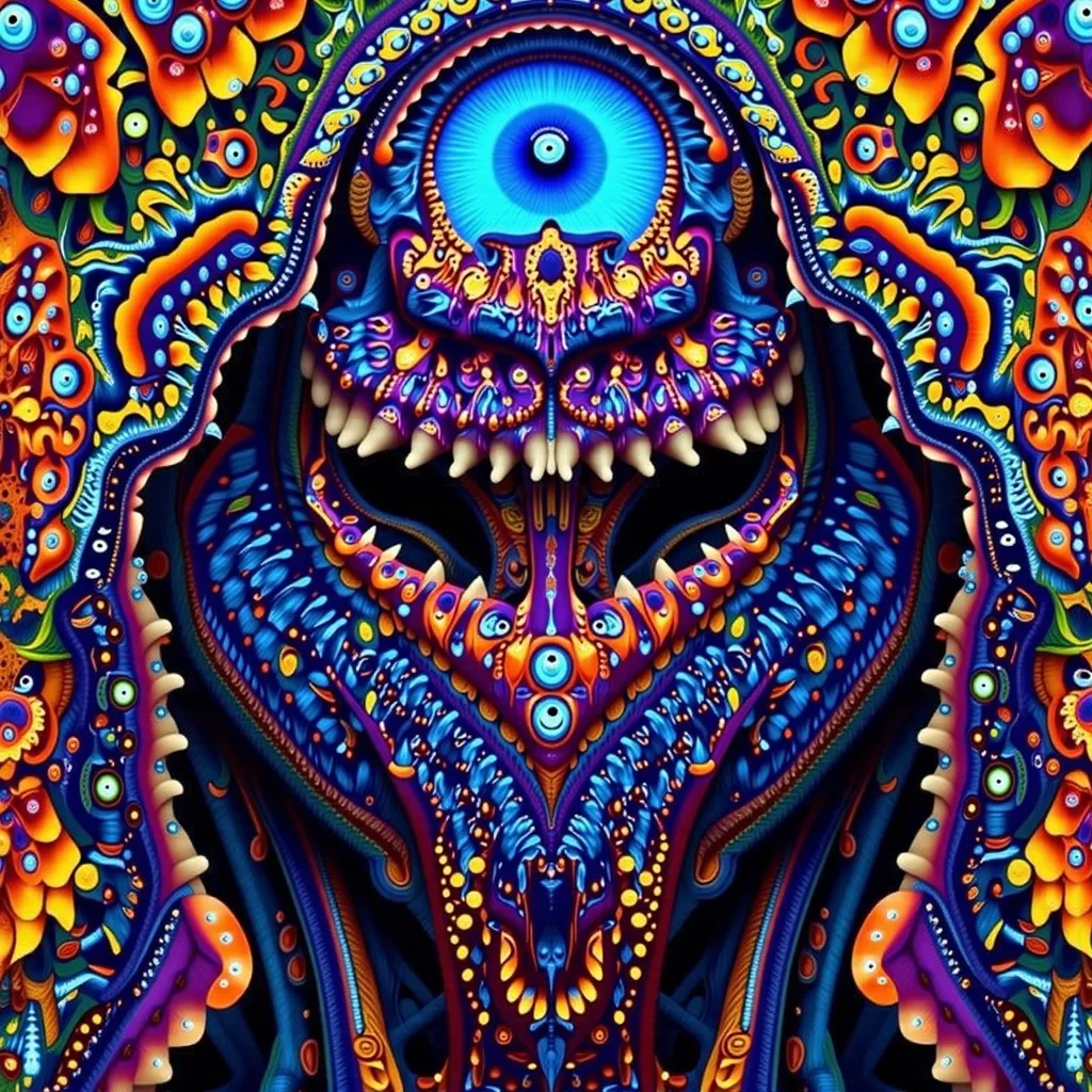 Prompt: Create an extremely hyper-realistic, ultra super textural, weird, trippy, surreal, psychedelic eyes/teeth/mouth pattern/design based on Mandelbrot & “Op Art tiling” with lots of human eyes (crazy colorful compound psychedelic), rows of human teeth, human lips, and tongues. 

- **Colors**: determined by the properties and expressions of the elements (& their isotopes), minerals, and metals: opal, moonstone, Kunzite, selenite, rose quartz, Platinum (Pt)

**Shapes and forms**
- Mandelbrot 
- "Op Art tiling" 
-other shapes determined by the natural properties and expressions of the elements (& their isotopes), minerals, metals, and biological organisms: opal, moonstone, Kunzite, selenite, rose quartz,  Platinum (Pt)


- **Textures**: Derived from any/all elements (& their isotopes), minerals, metals, crystals, organic things mentioned in this prompt: opal, moonstone, Kunzite, selenite, rose quartz, Platinum (Pt)

**Composition and Layout**:
- a pattern/design based on the Op Art tiling & Mandelbrot 

**Lighting**:
- lots of bright light
- Iridescence
- Aventurescence
- Chatoyancy
- Asterism

**Detail and Atmosphere**:
- Extreme hyperrealistic sharp high detail high definition organic and mineral textures
- Psychedelic, weird, odd, surreal atmosphere
- Frozen in time

**Additional Elements**:
- extra rows of teeth, lips, many eyes, Op Art tiling, Mandelbrot, Iridescence