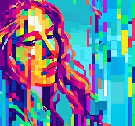 Prompt: <mymodel>Colorful glitchy 90s video game scene with a woman, retro pixel art, vibrant colors, glitch effects, high quality, retro gaming, 16-bit, pixel art, glitchy visuals, woman character, colorful environment, pop art style, vibrant lighting