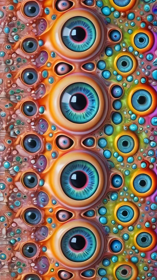 Prompt: an extremely hyper realistic ultra super textural weird trippy surreal psychedelic entity, gyroid structures, Phyllotactic Spirals, white, translucent, clear, bright bright pastel colors, oil slick rainbow sheen effect, lots and lots of light, lots of crazy colorful compound psychedelic human eyes, rows of human teeth, fungus, atoms, diatoms, gyroid structures, Phyllotactic Spirals