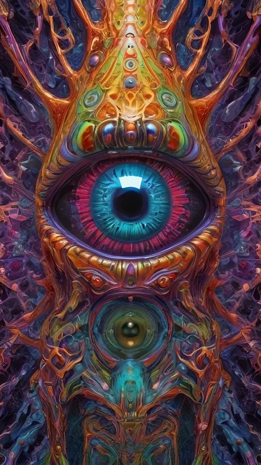 Prompt: Extreme psychedelic hyperrealism- Super high definition ultra textural multidimensional nonhumanoid crystal silicon noneuclidean geometric entity with crazy psychedelic bizarre eyes watching, looking, observing, psychedelic hallucination surrealism, psychedelic alien nonEuclidean geometry creature, multidimensional, detailed, highres, intense colors, eerie lighting, bizarre features, unsettling atmosphere, otherworldly, distorted proportions, mind-bending, dreamlike, abstract,, extremely textural high detailed psychedelic and metallic textures