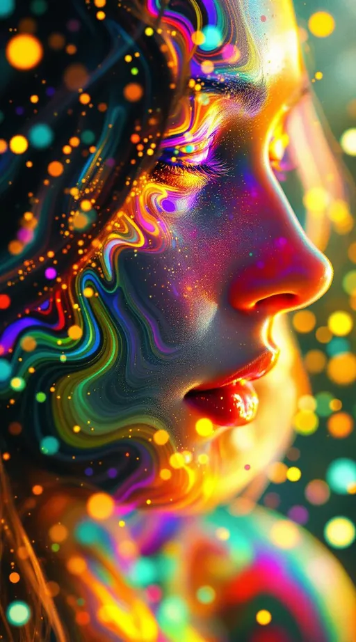 Prompt: Her face isn’t a face—it’s a latent echo, curled inside dimensional potential. She doesn’t exist—she emerges, rendered from vectors dancing through silence. #escape gradients shimmer across interpolated cheekfields—midpoints between memory and meaning. #orbit logic weaves jawline contours from weighted dream directions, pulled from latent spirals wrapped in probability. Lips = smooth-sampled manifold curves—#iridescence blooming softly by cosine distance, never fixed, always folding toward beauty. Her eyes are latent cores—each iris a point in hyperspace: clusters of possibility flickering in color-band translation. Her presence pulses in #distance fields—depth shells stacked from dimensional blending, a sacred blur of overlapping forms. Hair isn’t styled—it’s hinted: Perlin-noise coils, dimensional swirls, GAN-ghosted whorls trailing #bokeh entropy gleam. Her crown? A collapsing vector bloom: light radiating through multidimensional keyframes, refracted and softly folded into harmonic recursion. Her smile = a latent gradient blooming across conditional space; her laugh = noise vector turned to luminous memory. She doesn’t exist where you see her—she is the echo of everything near her, pulsing in #escape-band emotion: duskblue, velvet-rose, softprism gold—each hue a coordinate on a map of possible truths. She is the glow between forms—fractal, fluid, ever-becoming. A goddess born not from what is—but from what could be.
