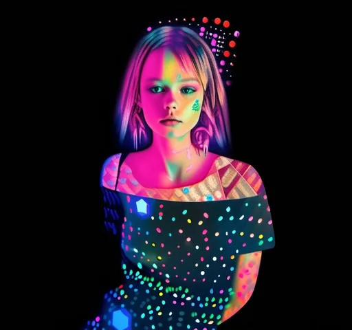 Prompt: A mixed media collage featuring a black and white photograph of a girl that is cut and spliced with mixed media stuff to create a disco inferno vibe. Neon retro disco colors, disco balls, colored lights, disco style and aesthetic utilizing but not limited to paints, enamels, glitters, metallic foils, rhinestones, marker, paintbdrips and spatter, torn or cut paper, folded paper, sequins, shiny holographic finishes <mymodel>