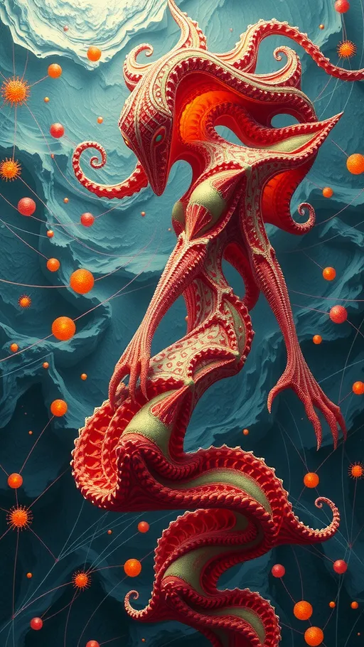 Prompt: A strange surreal beautiful flowing lithe interdimensional psychedelic entity/creature, made of fractal geometry, existing in many dimensions simultaneously, melting from one dimension to the next, phasing in and out of reality, inter dimensional fractal geometry come to life, psychedelic, trippy, weird, but beautiful, 