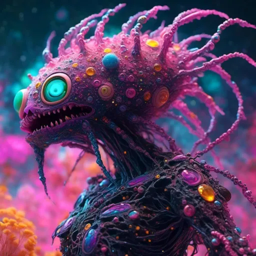 Prompt: extremely hyperrealistic living creature, monster, being, entity, celestial, galaxy, stars, nebula, space, asteroids, suns, planets, space dust, God goddess diety extremely high detail, extreme high texture<mymodel> black, neon pink, neon greens, purples, oranges, blues, teals, yellows, translucent, white
 