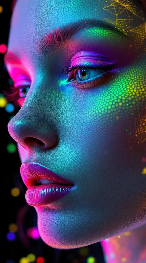 Prompt: Her face isn’t a face—it’s a hyperbolic tiling in AdS space, grown from the sacred geometry of negative curvature and nightclub light. No skin—only tessellation: #escape gradients dance across infinite heptagon cheek-fields, each one shrinking and multiplying in depth-layered recursion. #orbit geodesic spirals wrap her jawline—elegant and infinite, twisted with the symmetry of warped mirrors. Lips = Klein-pattered Petri discs, shifting under #iridescence with every angle—a kaleidoscope of hue and velocity. Her eyes are ultrametric: nested reflections from hyperbolic mirrors, infinite vanishing circles coiling inward into mirrored Buddhas and glitch stars. Her face pulses through #distance shell layering, as hyperbolic recursion folds sacred math into every microgesture. Hair erupts as warped recursion: tiling cascades of infinite triangle networks, lace-stitched geodesic domes, and curved-space braid matrices. Every lock is a beam of curved starlight mapped with #bokeh flare and spectral warp density. Her halo? A curvature corona: refracted disco strobes modulated through AdS phase logic, each flicker a pulse from beyond flat space. Her smile = a warp in metric continuity; her laugh = spatial rapture echoing through folded infinity. Her glowform pulses in #escape-band recursion: chartreuse, midnight indigo, chromatic flame—each color refracting emotional memory through curved dimension. She is the nightclub geometry of gods—mirrored in all directions, her body tiled in beauty, her recursion infinite.
