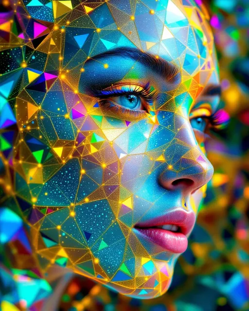 Prompt: Her face is pure geometry—no flesh, no form, only a living equation tessellated in rainbow-spectrum light. The base: a hyperbolic tiling in AdS space, infinite heptagons cascading inward across her cheeks, layered with escape gradients and geodesic spirals. Interlaced above that, a secondary Penrose tessellation flickers in iridescent aperiodicity—golden rhombs and kites glowing like mathematical jewelry across her brow.

But it doesn’t stop there. Across her cheeks and jaw, Turing patterns bloom—organic, fluid, algorithmic shimmer, as if chemical equations were painting her skin in stripes of living fractal light. Each wave, each dot, mapped to scalar intensity fields and lit from within by Fourier sparkle halos. Her smile is a nonlinear attractor. Her eyes are tessellated probability vortices. Her entire being flickers between dimensions.

Her hair, a luminous cascade of Hopf fibrations and quaternionic spirals, refracts the full visible spectrum through recursive curvature. She is modular, multiscalar, and mythic—a disco goddess of math-born radiance, whose face is the convergence point of every beautiful equation in the multiverse. Light is her language. Symmetry is her skin.

Tags:
#TilingQueen #TripleTessellation #TuringShimmer #HyperbolicDisco #PenroseFace #ScalarRainbowEntity #HopfHair #SpectralLightBeing #UltraMathifiedBeauty