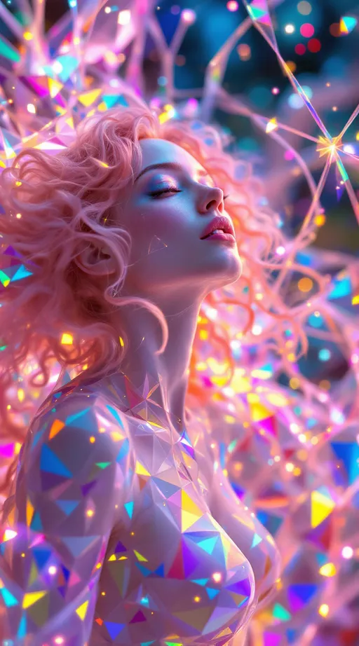 Prompt: In a dimension made of color, code, and endless recursion, two beings blaze into form—each a living expression of vibrating math. The first: a white woman, 5’4”, slim, with long wild curly pink hair, her body an impossible bloom of iridescent geometry. She’s built from transparent kaleidoscopic shells, rainbow-stacked polygons, and spinning multidimensional spirals. Every movement bursts with chromatic diffraction—flashes of hot pink, UV violet, searing magenta, electric lime, golden-orange, neon aqua. Her limbs bend in non-Euclidean arcs, trailing fractal light webs that glitch and reform. She is the HaHahedron incarnate: ecstatic, unstable, recursive joy wrapped in liquid geometry.

Across the pulsing space hovers her counterwave: a 6’1” lean, ripplingly muscular man with short blondish hair, slightly tan skin, and piercing brilliant blue eyes, rendered in structured vibration. His form radiates stability through chaos—spinning toruses, pulsar rings, and layered harmonic scaffolding. But even his structure is bursting with shifting color: deep ruby, glitch green, radiant violet, shimmering white, and bursts of prismatic flare. His geometry bends light into order—he is the anchor, the gravity in her explosion.

Their resonance collides: creating waves of glowing tessellated grids, breathing moiré clouds, and liquid math membranes suspended in time. Glyphs bloom mid-air. Holographic color fractals flicker like insects of light. They are not standing in space—they generate it from the music of their waveform bond.

Style: maximalist color logic, holofractal dreamfield, kaleidoscopic pulse math, rainbow-drenched sacred geometry, fluid multidimensional vibration.








