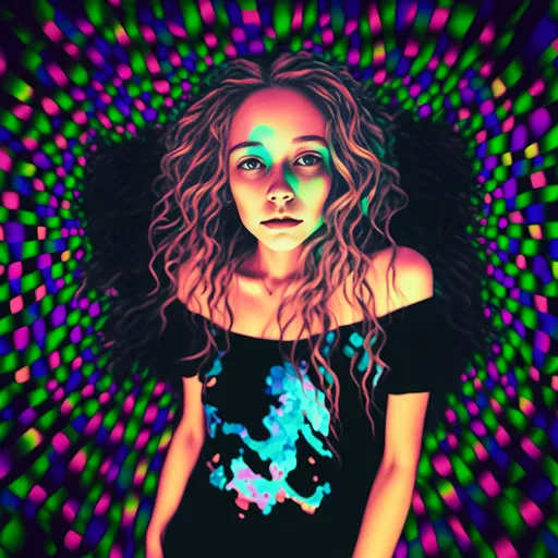Prompt: <mymodel>Glitchy girl with long blond curly hair, glitched stretched pixels, psychedelic art style, highres, detailed hair, glitched effects, emotional expression, digital art, vibrant colors, surreal lighting