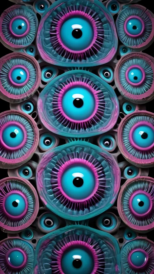 Prompt: an extremely hyper realistic ultra super textural weird trippy surreal psychedelic entity, trifolium curve, apollonian gaskets,,, translucent, clear, bright vivid purples, baby blue/pink/teal, black charcoal, chrome, lots and lots of light, lots of crazy colorful compound psychedelic human eyes, rows of human teeth, fungus,  atoms, diatoms, enneper sufaces, apollonian gaskets, triforium curve, 