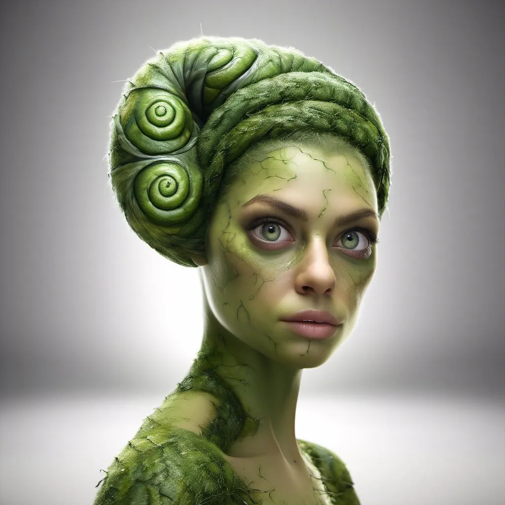 Prompt: extremely hyperrealistic beautiful organic mossy snail woman/girl/man/boy. snail/human hybrid, snail shell, spiral shell, stalk eyes, extreme high organic textures, lots of lightextremely hyperrealistic beautiful organic mossy snail woman/girl/man/boy. snail/human hybrid, snail shell, stalk eyes, extreme high organic textures, lots of light<mymodel> translucent, browns, pastels, greens, pinks. oranges, yellows, whites, snail slime, slimy drippy