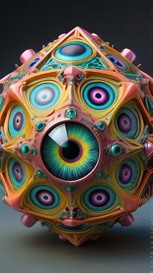 Prompt: A hyperrealistic geometric mechanical yet also biological surreal psychedelic ineffable numinous non-humanoid multidimensional geometric conscious entity,being, creature, alien, extra dimensional, geometric, hypercubes, tesseracts, noneuclidien, lots of crazy psychedelic eyes, extremely highly detailed, looking, observing, gnosis, math, mathematical, fractal, sacred geometry, pastel bright colors, ultra high definition hyperrealism