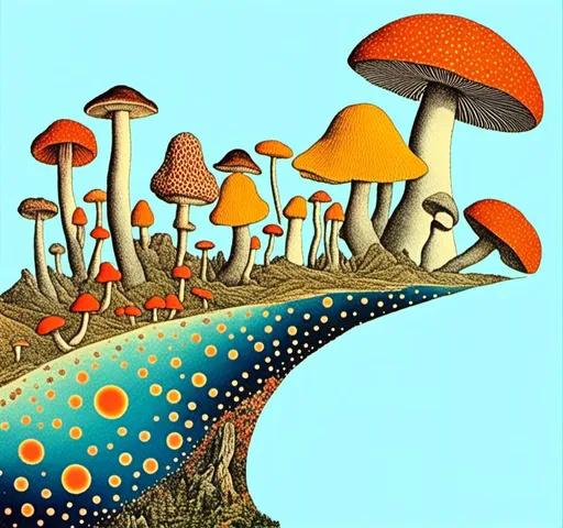 Prompt: <mymodel>Retro psychedelic collage of vibrant, 70s-inspired fungus, mushrooms, vibrant colors and patterns, surreal collage cut and paste composition, landscapes, trippy patterns, optical illusions, planets vintage analog texture, high quality, retro, psychedelic, vibrant colors, surreal, vintage, analog texture, detailed patterns, artistic