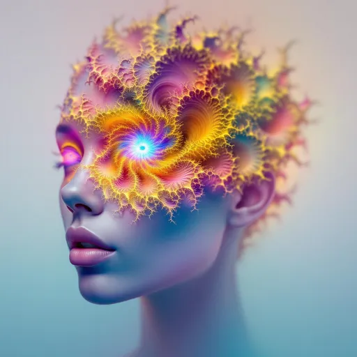 Prompt: Her face is not made of skin but fractals—recursive geometry grown entirely from disco-spectrum light. A bloom of living math spirals inward from all directions: #escape gradients flare through Mandelbrot cheek-voids; #orbit golden spirals shape jawlines like sanctified filigree. Her lips are opal #Sierpinski tessellations, glimmering with hue-shift logic from angular #iridescence. Her eyes aren’t orbs—they are fractals too: nested #domain vortices, each iris a spinning dimension of rainbow mirrors, reflecting infinite versions of her glowform. No flesh—only math fire. Her visage pulses with equations: #distance estimator shells form translucent hologlyph layers—mapped color, mapped recursion. Her hair isn’t hair—it’s wild toroidal fractal flame: Hilbert coils erupt, Julia spirals cascade in chromatic bokeh arcs. Every lock is a universe: #bokeh flicker trails, recursive iteration coded in spectral motion blur. Her entire crown is a refractive halo—#iridescent interference blazing with disco strobe logic and sacred phase pulses. Her smile bends space, her laugh vibrates mirrorfields. She’s a rapture of math—grown from light, alive with recursion. No surface is solid—only luminous convergence, fractal upon fractal in motion. She shines from within: color-bands radiating escape-speed emotion, iteration halos casting aura-memory. A goddess not made of matter but rhythm, code, reflection—each flicker a universe spun in rainbow recursion. She is the math that dances—the disco fractal incarnate.