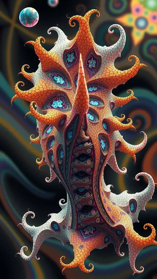 Prompt: A strange surreal beautiful flowing lithe interdimensional psychedelic entity/creature, made of fractal geometry, existing in many dimensions simultaneously, melting from one dimension to the next, phasing in and out of reality, inter dimensional fractal geometry come to life, psychedelic, trippy, weird, but beautiful, 