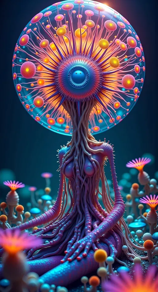 Prompt: A hyperrealistic, surreal scene blends nature, mathematics, and quantum phenomena into a kaleidoscopic spectacle. At its core is the Hénon Map, swirling in psychedelic colors that challenge perception.

Moire Patterns create dynamic visuals with bold colors, giving an illusion of depth and motion. Actinomma radiolarians glow with luminescence, casting intricate shadows.

Quantum Hall Fluids shimmer with mysterious energy, while Globigerina bulloides diatoms add whimsy, floating gracefully and creating a surreal dance of light and shadow.

Quantum Superposition is visualized as a shimmering cloud of potential realities. Quantum Chromatic Numbers twist in mathematical elegance.

This universe is a vibrant symphony of color and wonder, inviting exploration into a realm where nature's laws are rewritten in a surreal dance of creativity.