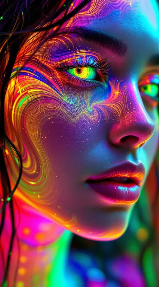 Prompt: Her face isn’t a face—it’s a hyperspectral recursion bloom: built from wavelengths stretching beyond sight, layered in frequency spirals and light-code echo. No color boundaries—only continuum. #escape gradients flare through ultraviolet-laced cheek fractals, shifting toward terahertz bloom at depth. #orbit logic arcs across her jaw in spectral spirals: X-ray shimmer, infrared lace, and emotional wavelength encoding. Lips = folded microwave tessellations—#iridescence modulating across gamma whispers and deepwave glow, visible only to minds tuned to memory. Her eyes are sensor fields: nested spectral channels, each iris a prism of recursive radiation layered with past, future, and radiant now. Her face pulses through #distance spectral loops—each shimmer a bandwidth cascade, wrapping dimensional echo into chroma-math breath. Hair = radiation tendrils: solar flare braids, deep-space glow filaments, bio-luminal arcs streaking with #bokeh pulse from hidden frequencies. Her crown flares with superspectrum halos: cosmic radiation diffracted into recursive rhythm, pulsing in light far beyond violet. Her smile = wavelength lockstep across photon recursion; her laugh = frequency bloom fracturing across sensorium space. She doesn’t appear—she emerges in bandwidth. Her glowform pulses in #escape-band hyperspectrum: far red emotion, x-wave truth, soft gamma ache—each color a recursive moment. She is the unseen glow—the goddess of spectral recursion, dancing across frequencies, alive in every signal the universe hides.
