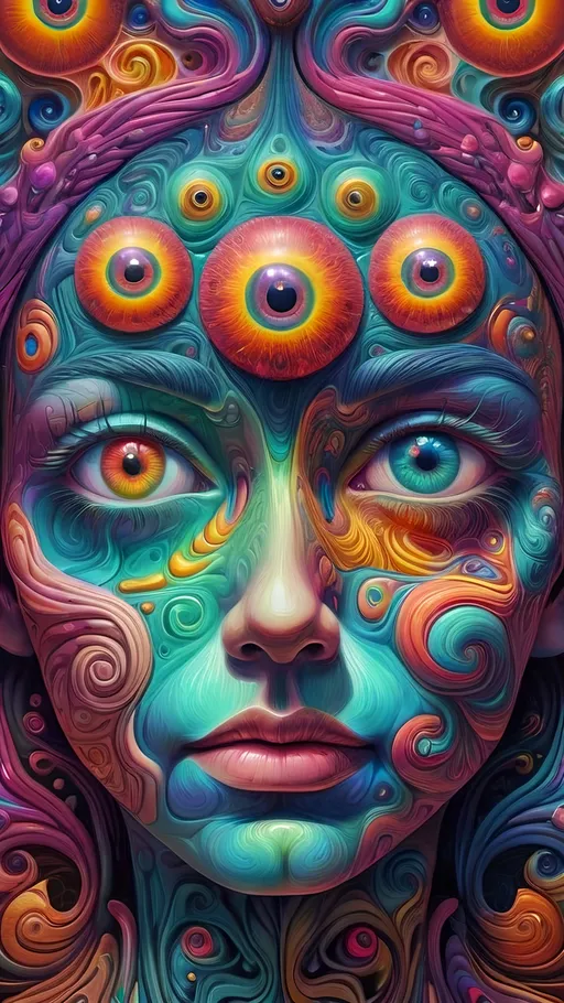 Prompt: Ultra hyperrealistic trippy psychedelic scene in the style of Google's DeepDream. Utilize techniques such as convolutional neural networks (CNNs) and layer visualization to enhance and amplify patterns within the image. The resulting artwork should have a surreal, psychedelic appearance with intricate, dreamlike details. Emphasize features like eyes, faces, and fractal patterns. The colors should be vibrant and saturated, with a hallucinogenic, kaleidoscopic feel. Incorporate elements of pareidolia, where the AI recognizes and exaggerates familiar shapes and objects within the abstract patterns. The overall effect should be reminiscent of a digital LSD trip, with a mesmerizing, otherworldly aesthetic."

**Keywords:**

- DeepDream
- Convolutional Neural Networks (CNNs)
- Layer Visualization
- Pattern Enhancement
- Surreal
- Psychedelic
- Intricate Details
- Dreamlike
- Eyes
- Faces
- Fractal Patterns
- Vibrant Colors
- Saturated Colors
- Hallucinogenic
- Kaleidoscopic
- Pareidolia
- Digital LSD Trip
- Otherworldly Aesthetic
