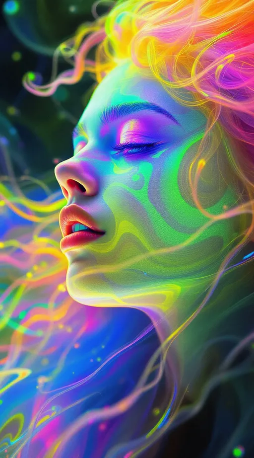 Prompt: 
In a realm without edges—where space loops inward and math flows like liquid—two entities phase into coherence. One is a **white female form, 5’4”, slim, long wild pink curly hair**—but only barely a “form.” Her presence undulates as a **liquid vibration**: skin made of diffraction haze, her hair streaming into space like tendrils of translucent neon plasma. Her body is composed of semi-transparent waveforms encoded with irrational numbers, flickering between tessellated surfaces and pure chromatic distortion. She stutters through dimensions like a joyous malfunction, trailing echoes of herself across time. She *is* the HaHahedron: recursive joy made visible, a laughing geometry that defies symmetry.

Across her arc floats a **tall male form, 6’1”, lean yet muscular, slightly tan, short blondish hair, piercing brilliant blue eyes**. His presence is a **vector lock**—a fixed harmonic nested within shifting realities. He moves like a gyroscopic equation held in perfect balance, limbs wrapped in recursive spirals of inertial resonance. His face is crystal-sharp, unmoving as the chaos bends around him. He is not static, but centered—his frequency steady, stabilizing the ripple of her unfolding.

They spin together through **nonlinear time**, each orbit creating ripples of chromatic refraction and sacred math. Around them: glitched quasipatterns, infinite Penrose tilings, hypersphere lattices, and light-pulse harmonics—all shifting in sync with their resonance. Their union does not exist in space, but *causes* space. They are the origin-point of geometry dancing.

Style: hyperdimensional liquid math, holofractal waveform beings, sacred chaos symmetry, glitchy rainbow recursion, surreal lightforms.
