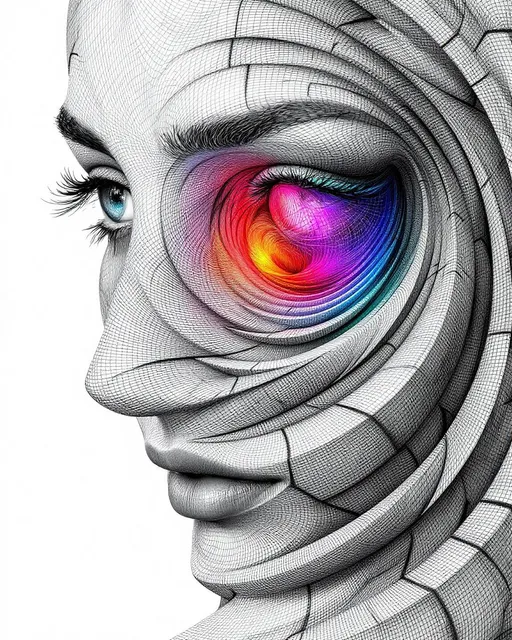 Prompt: A womanās face recursively unfolds from the interior of a Quaternion Julia Setāa hyperdimensional fractal rendered through infinite quaternion slice stacks. Each facial zoneāeye socket, mandible, brow ridgeāis not drawn, but iterated: generated by slicing quaternionic space into converging attractor basins. These layers compound with depth, forming recursive anatomical strata like a math-born fossil.
Her face is rendered in stark 2D with La PlanĆØte Sauvageāstyle pen texturesāevery contour delineated by dense cross-hatching that mirrors the fractal geometry beneath. Recursive symmetry dominates: left and right orbit each other like conjugate quaternions; microstructuresāeyelids, nostrils, lipsārepeat in miniature at multiple scales, like zoomed-in Julia microfolds. Dimensional echoes drift across her skin as interference bands from quaternion raymarching.
A rainbow gradient organizes the recursion: deep red at the innermost recursive cores (eye centers, nasal root), moving outward through saturated iridescenceāteal jawlines, vermilion cheek spirals, ending in violet filaments that fringe the outermost fractal curls. This chromatic logic mimics escape-time fields of fractal iteration, mapping convergence with color.
Her hair is a living quaternion orbit mapātendrils curl not randomly, but through quaternion multiplication flows. Each strand curls via nested vector fields derived from quaternion rotation groups, forming self-repeating plasma coils. Recursive glitter emerges via phase-aligned interference: caustics, scatterwaves, and spectral rings etched like luminous ink.
She is The Quaternion Muse, not a portrait but a recursive theorem in feminine formāemerging from the Hypersea, whose waters fold space, time, and identity into fractal recursion. Even still, her face rotates in invisible dimensionsāstructure folding upon structure, an infinite iteration through complex symmetry.ā
