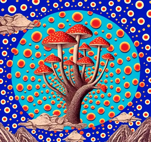 Prompt: <mymodel>Retro psychedelic collage of vibrant, 70s-inspired fungus, mushrooms, vibrant colors and patterns, surreal collage cut and paste composition, landscapes, trippy patterns, optical illusions, planets vintage analog texture, high quality, retro, psychedelic, vibrant colors, surreal, vintage, analog texture, detailed patterns, artistic