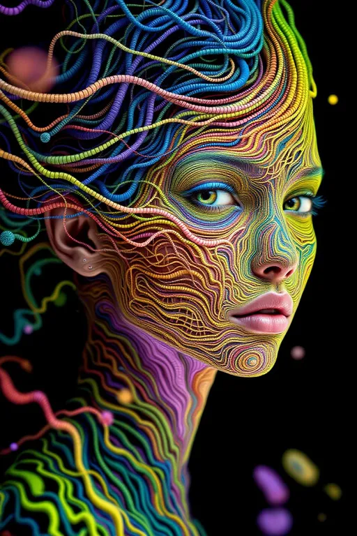 Prompt: Her face spirals in from recursive moduli strata—a warping genus-4 surface collapsing into itself, looped and pulsing at each eye socket with automorphic noise. Lips flicker between topology classes, manifesting and un-manifesting via Hecke-triggered morphism folds. Hair blooms outward as infinitely recursive Fourier braids—each strand a functorial tangle wrapped in q-series flux, terminating in spectral attractors. Her skull is half-covered in nodal shadows, Riemann scars wrapping into zero-point handles. Light does not reflect—it diffracts along automorphic sheaves, painting her aura in stochastic wave fronts from toroidal entropy wells. Her skin is made of sheaf-wrapped motives, morphing recursively in glitch-smooth phase inversions.

Stylistic Enhancements
Roland Topor reimagined under entropy collapse; oversaturated and spectral-deformed, with recursive frame-glitches and infinite-layer transparency logic. Hair rendered with topology-dense interference shimmer, flesh stitched from recursive D-module interference. Glitch echoes repeat nested at subpixel scale, creating harmonic distortion fields overlaid with multifractal tear traces.