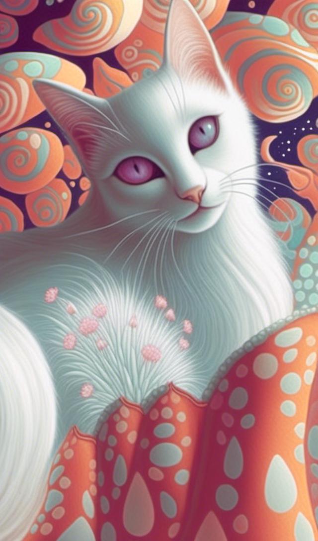 mymodel>White cat princess with flowers and mushroo