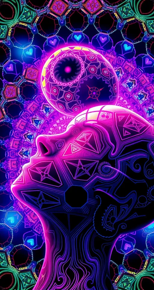 Prompt: Human experiencing ego death, dmt realm, human experiencing DMT, dmt entity, psychedelic DMT hallucinations, breakthrough, Gotcha! Here you go: kaleidoscopic, fractals, geometric patterns, neon colors, iridescent hues, sacred geometry, mandalas, entities, hyperspace, cosmic artistry, telepathic communication, vibrant, swirling, morphing, hyper-real, alternate dimension, intricate designs, visual symphony, ethereal, transcendent, otherworldly, luminous, shimmering, pulsating, infinite, timeless, interconnected, energetic, mystical, surreal, profound, mind-bending, celestial, astral, vivid, intense, immersive, expansive, transformative, euphoric, visionary, enchanted, dreamlike, awe-inspiring.