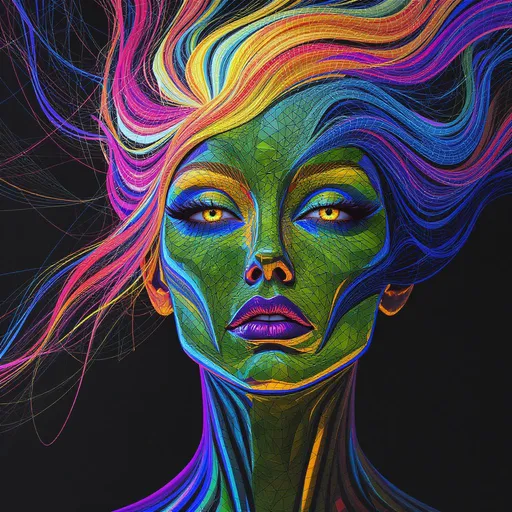 Prompt: Her face is a hypersurface of constant topological type within a foliated 4-manifold. Each feature a leaf in the foliation \mathcal{F}, the structure defined by differential forms on TM. Her expression arises from holonomy flows—eyes trace monodromy paths between sheets of geometry. The rainbow glimmer of her skin is not pigment, but leafwise spectral curvature, light diffracted along tangent bundles. Her hair emanates from quaternion foliation vector fields, warping across normal bundle directions. She is the lamination of form—face distributed across layered worlds.

Tags: #FoliationFace #4ManifoldLayers #LeafwiseLight #QuaternionFieldFlow #RainbowGeometry
