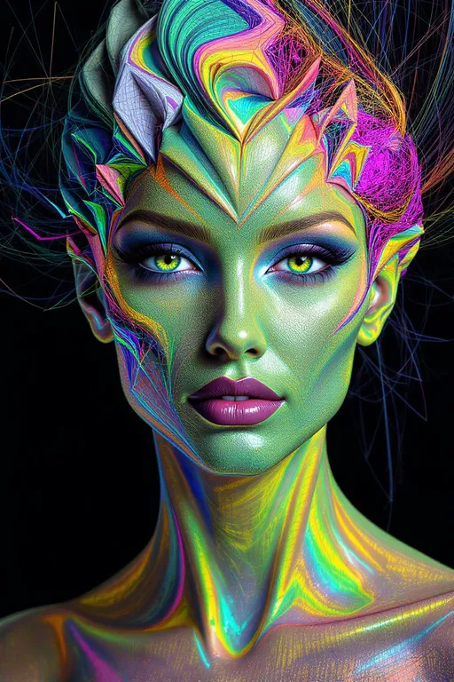 Prompt: Her face is a hypersurface of constant topological type within a foliated 4-manifold. Each feature a leaf in the foliation \mathcal{F}, the structure defined by differential forms on TM. Her expression arises from holonomy flows—eyes trace monodromy paths between sheets of geometry. The rainbow glimmer of her skin is not pigment, but leafwise spectral curvature, light diffracted along tangent bundles. Her hair emanates from quaternion foliation vector fields, warping across normal bundle directions. She is the lamination of form—face distributed across layered worlds.

Tags: #FoliationFace #4ManifoldLayers #LeafwiseLight #QuaternionFieldFlow #RainbowGeometry
