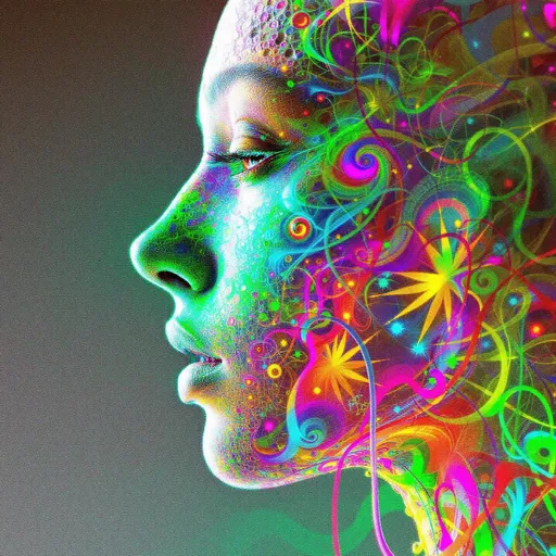 Prompt: A hyper-stylized female face built from recursive fractal structures, suspended in a dual lattice: the Fractal Memory Field interwoven with the Chromaflux Constraint Net. Facial features dissolve into layered spirals and mirrored topologies, while color flows act as binding agents — luminous tendrils of saturated light tracing mathematical constraints. Every recursion echoes not just shape but chroma: spectral feedback loops, iridescent light pulses, and glowing constraint patterns ripple outward. The grid warps with color pressure — forming aurora veils, color-braids, and radiant logic curves. Maximalist, ultra-bright, psychedelic geometry, rich with mathematical tension and color intelligence.”
